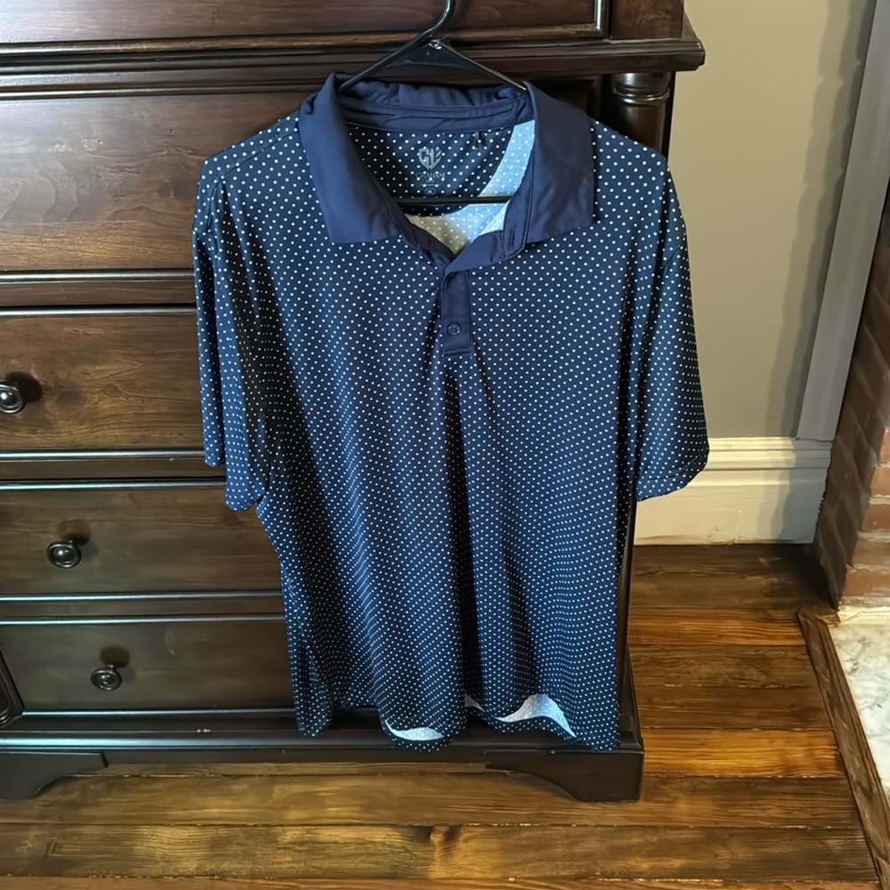 Blue and white polkadot, golf polo